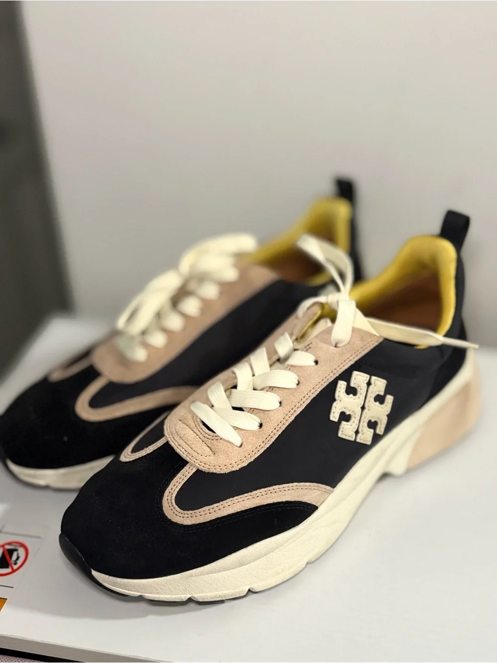 Tory Burch Black and Beige Lace-Up Platform Sneakers worn once.Sz42